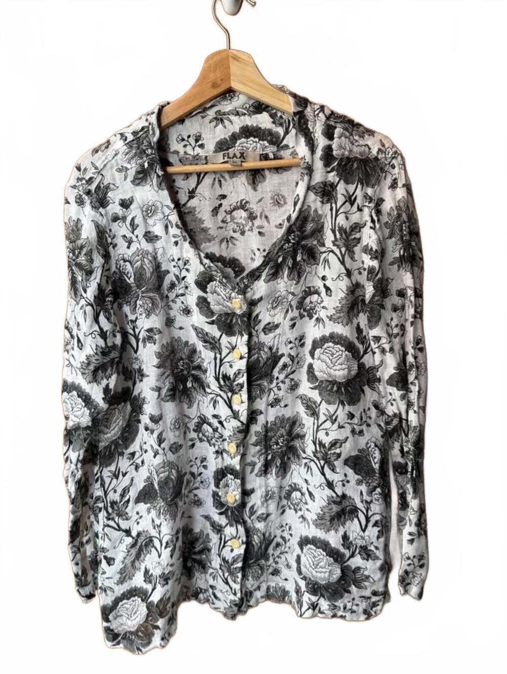Womens Flax Linen Floral Shirt Medium
